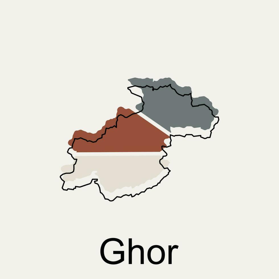 Ghor map and black lettering illustration design template on white background, vector map of afghanistan