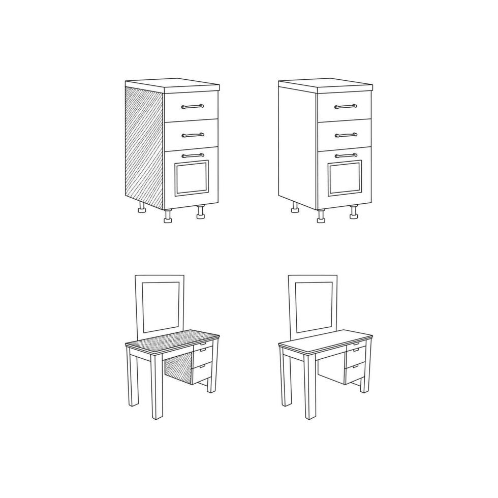 conjunto de mesa icono mueble línea Arte vector, minimalista ilustración diseño vector