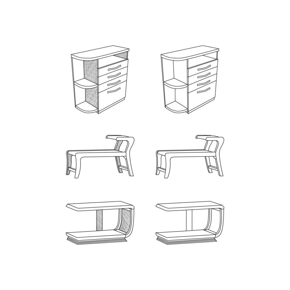 conjunto de gabinete icono mueble línea Arte vector, minimalista ilustración diseño vector