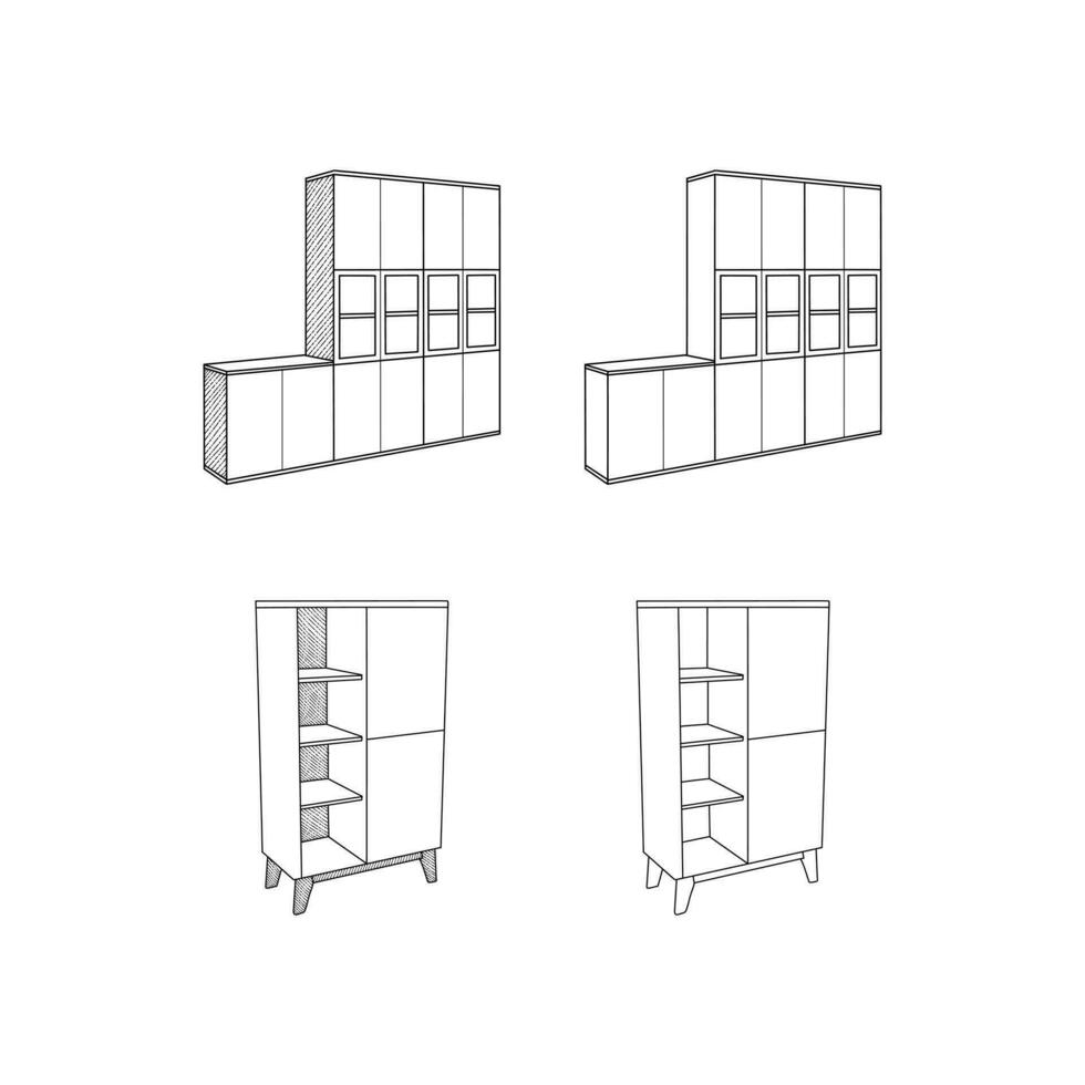 set of Bookshelf furniture minimalist logo, vector icon illustration design template