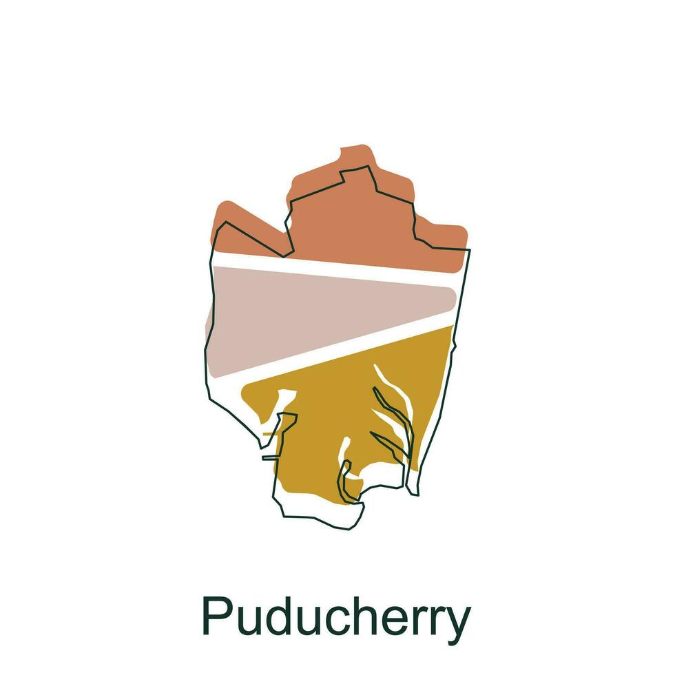 Map of Puducherry illustration design with black outline on white background, design template suitable for your company vector