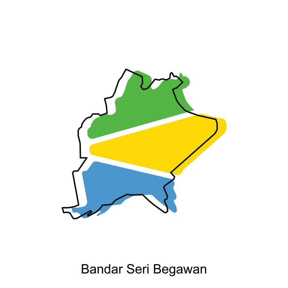 Map of Bandar Seri Begawan colorful geometric design with outline illustration template, logotype element for template. vector
