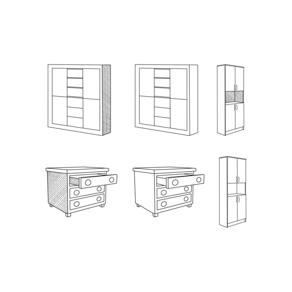 Set of Cupboard icon Furniture line art vector, minimalist illustration design vector