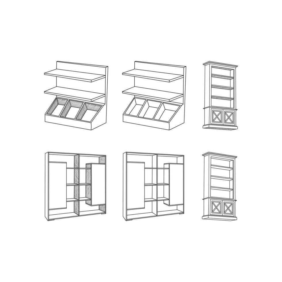 Set of Bookshelf furniture minimalist logo, vector icon illustration design template