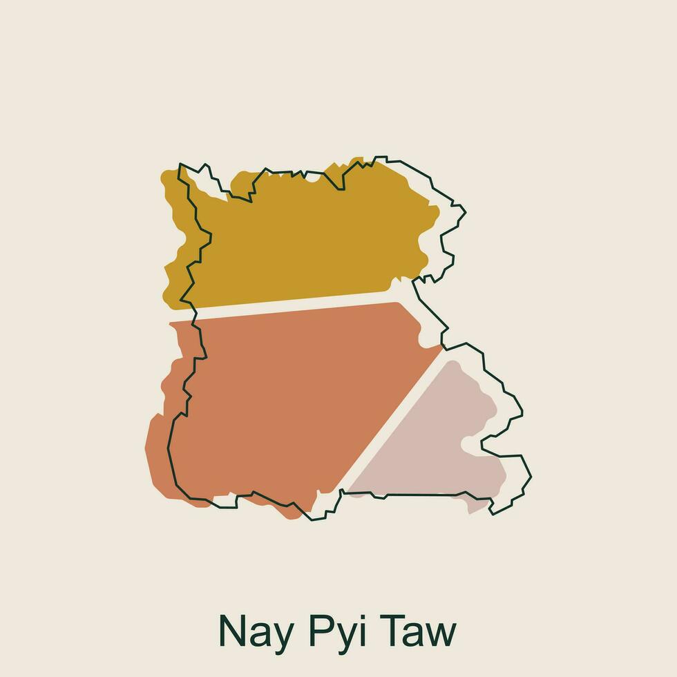 Map of Nay Pyi Taw geometric outline colorful modern design template, Myanmar map on white background of vector illustration