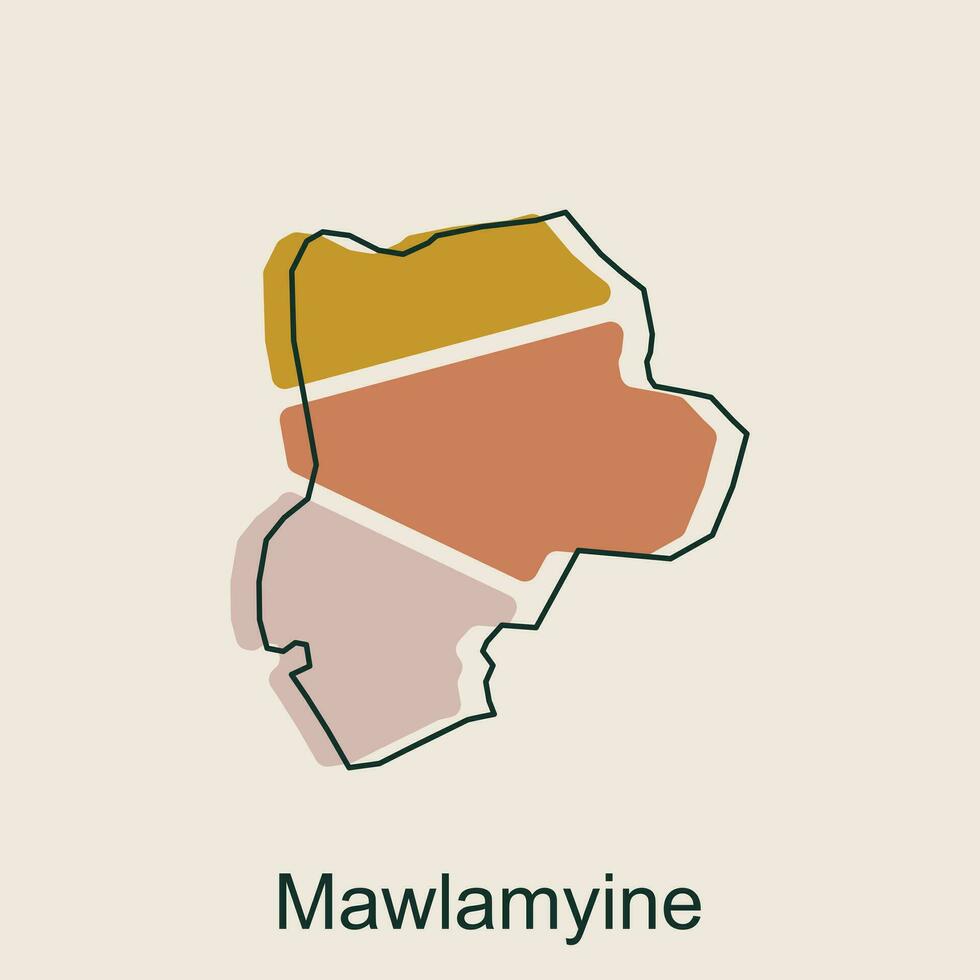 Map of Mawlamyine geometric outline colorful modern design template, Myanmar map on white background of vector illustration