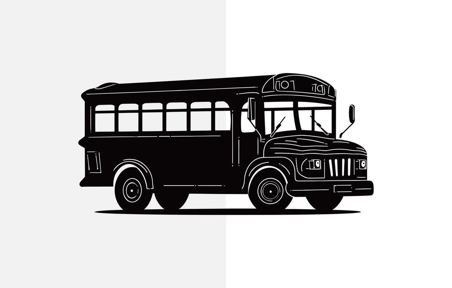 Back To School bus Black color, School Bus flat drawing, Bus Silhouette Vector