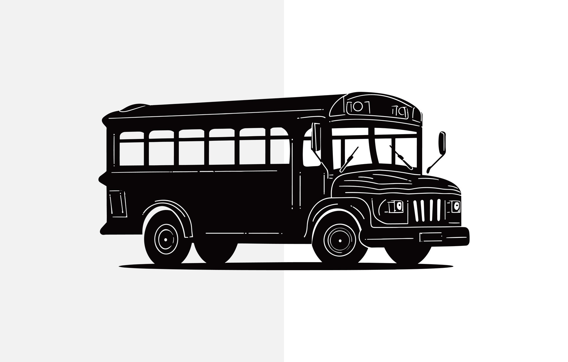 Back To School bus Black color, School Bus flat drawing, Bus Silhouette