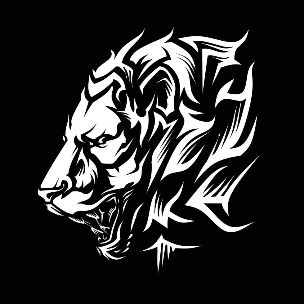 negro blanco león rugido logo ilustración vector