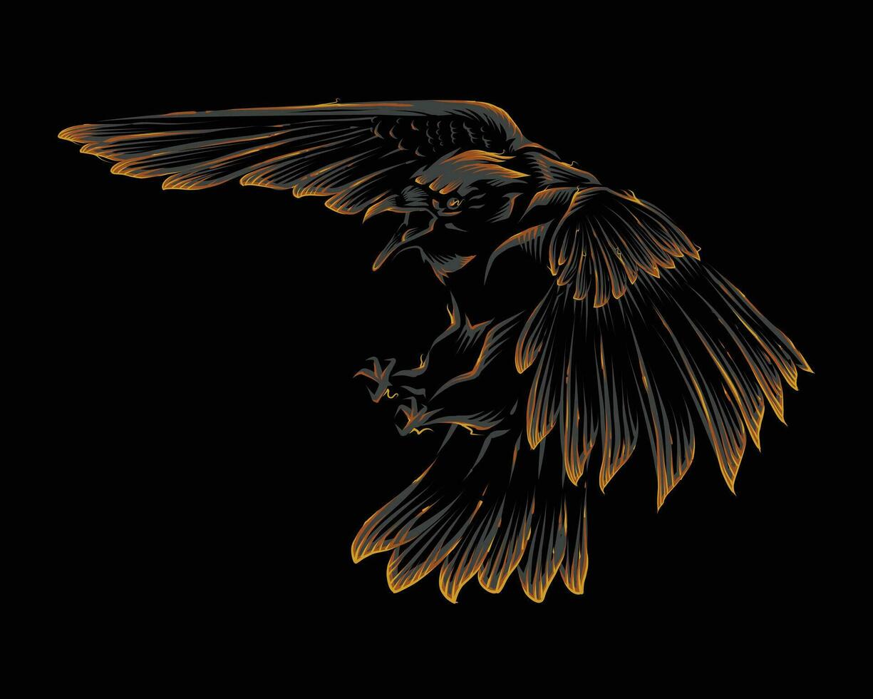 black gold crow vector illustration