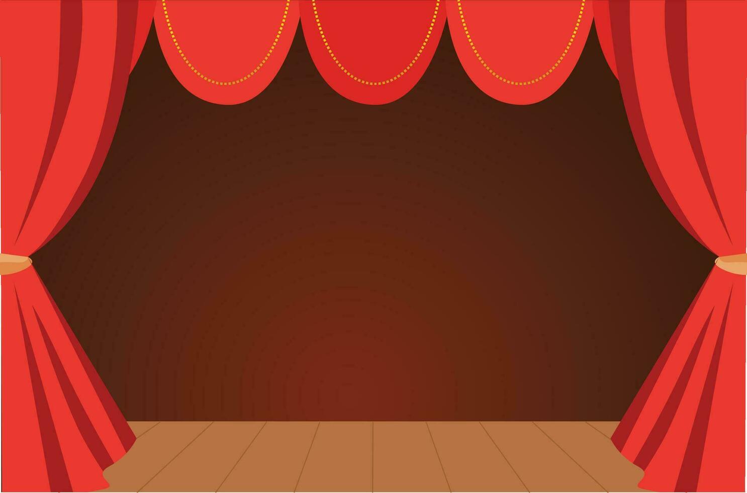 A theater stage with a red curtain for solo performance, a theater background concept illustration, night show opera theater vector