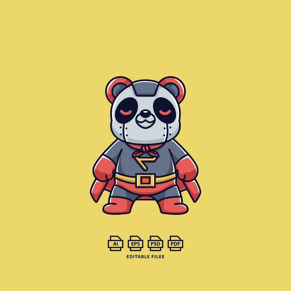 Super hero panda logo character. With background. vector