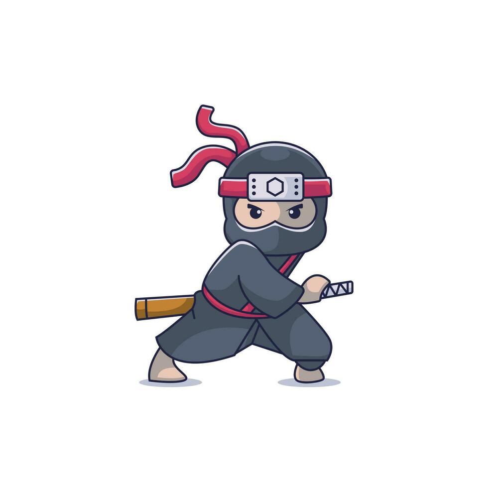 Ninja character with katana logo design. vector