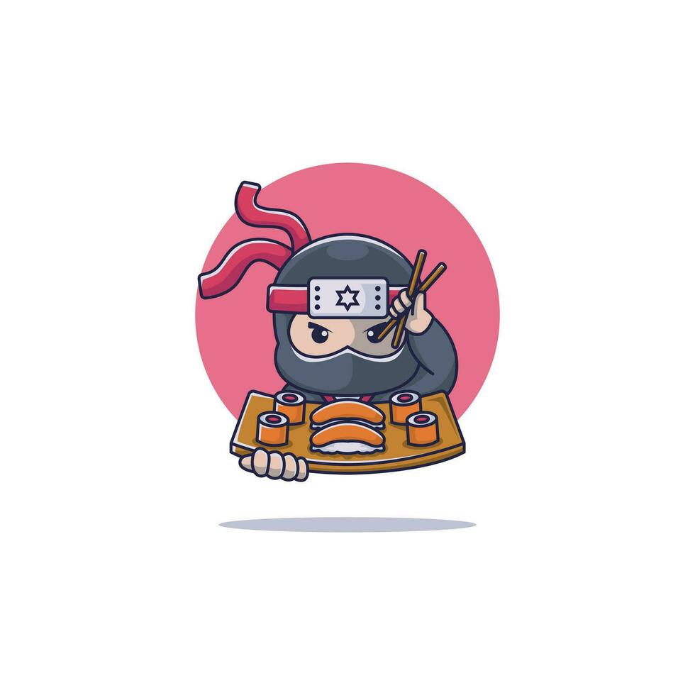 ninja Sushi personaje logo diseño. vector