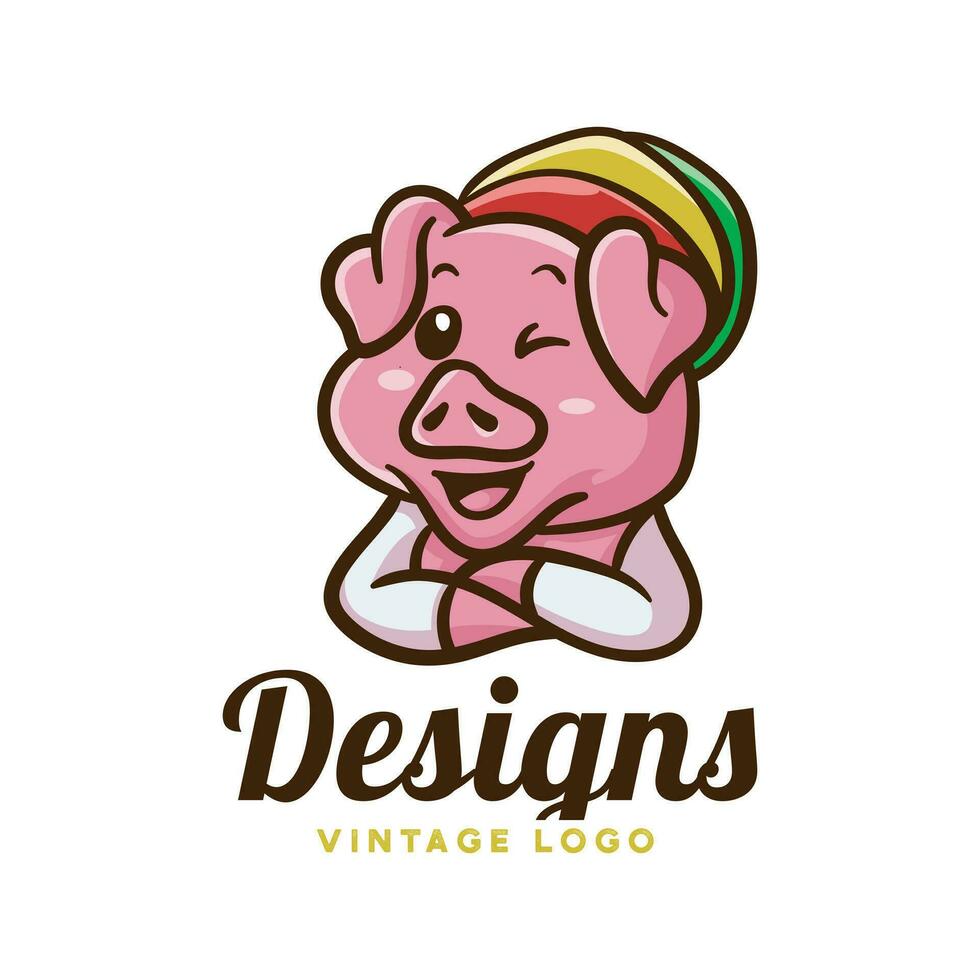 Reggae pig vector mascot logo