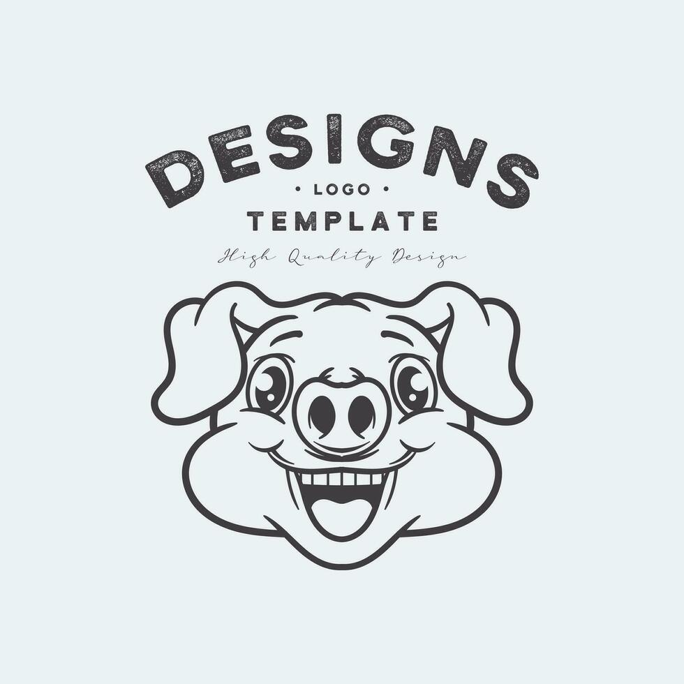 Cute pig head with happy expression logo design vector