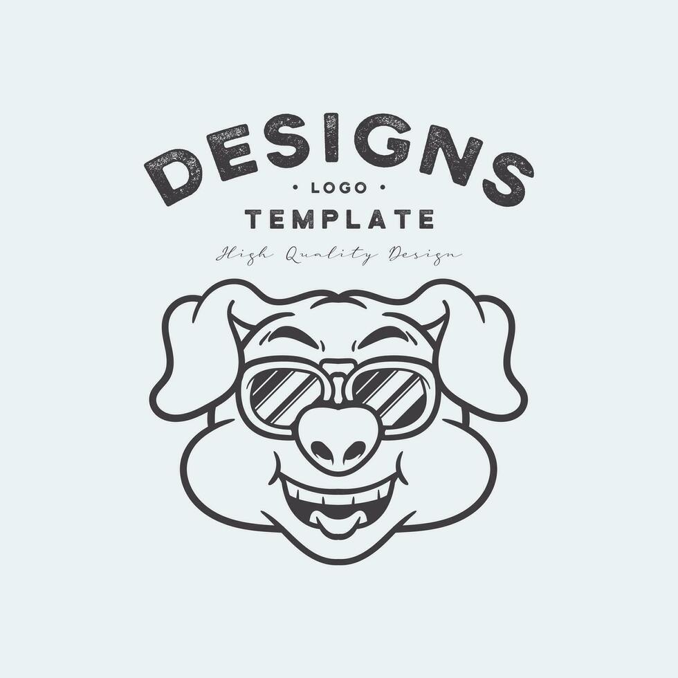 Cute pig head with glasses logo design vector