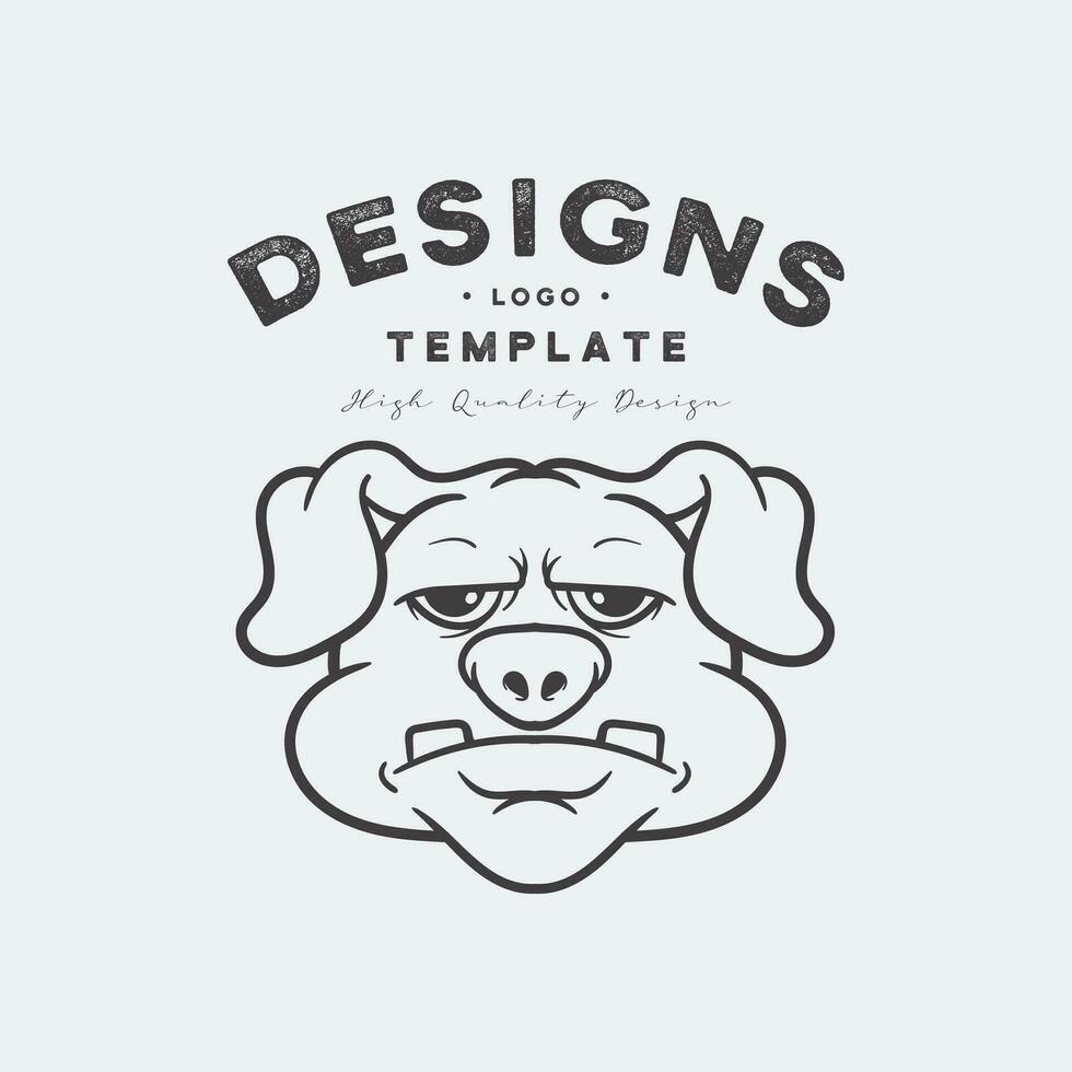 Cute pig head with sad expression logo design vector