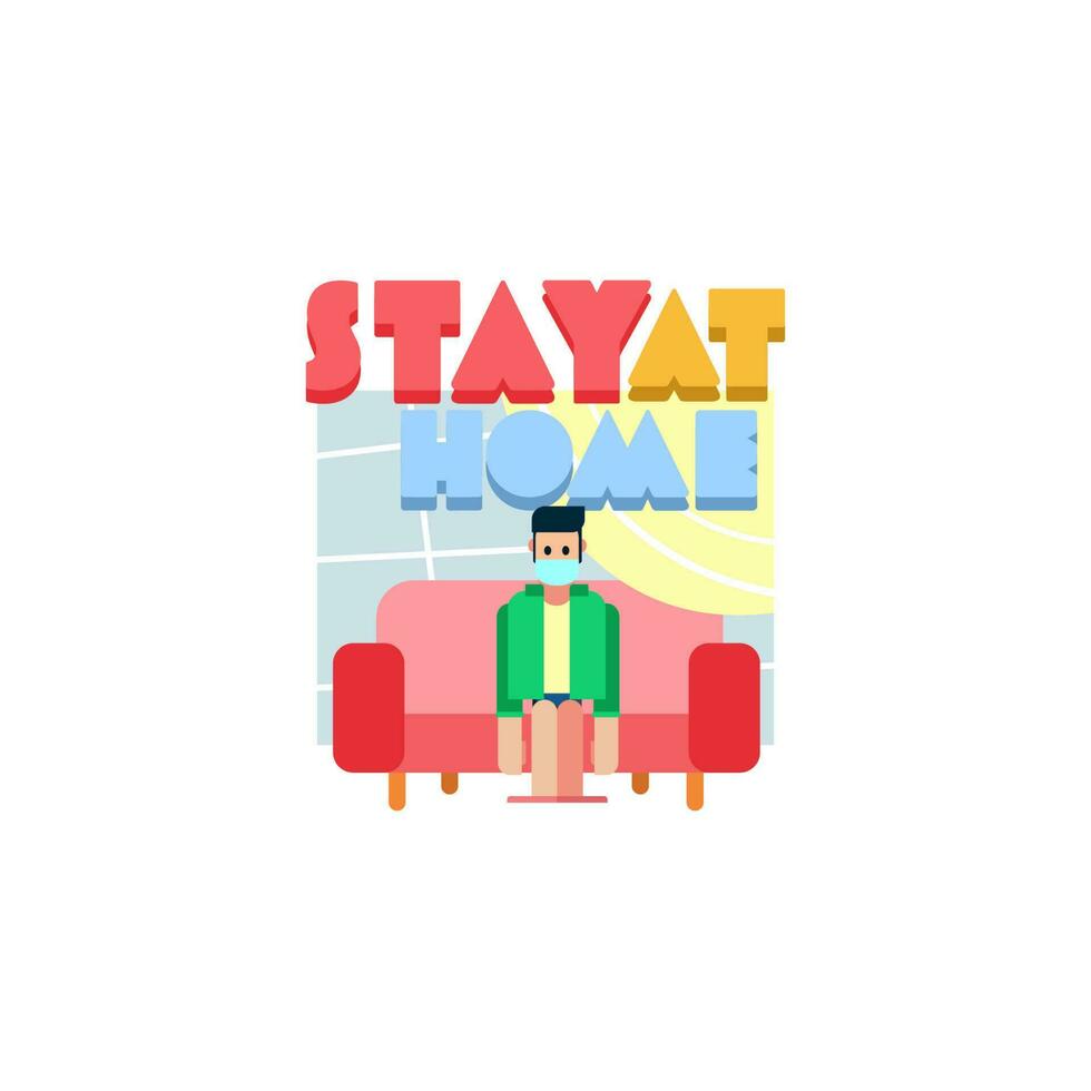 Stay at Home and Sitting in Sofa illustration vector