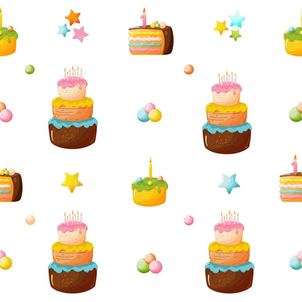 Seamless pattern with cakes. Festive background. vector