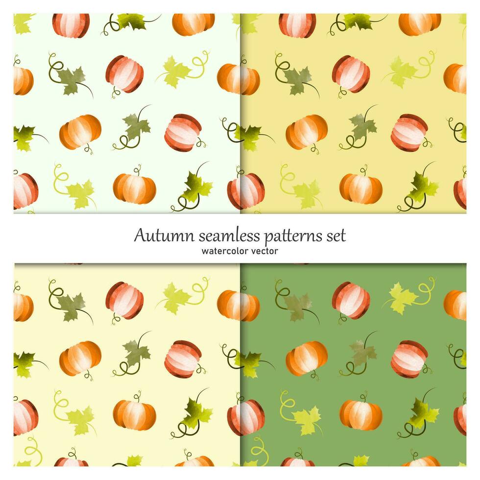 Set of seamless patterns with pumpkins. vector