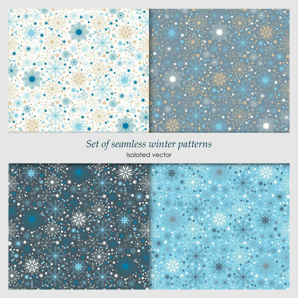 Set of seamless patterns with snowflakes. Isolated, vector. vector