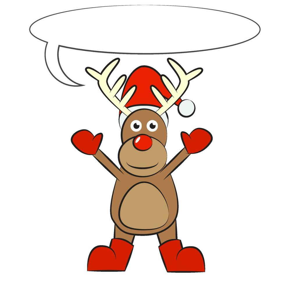 Reindeer in Christmas red hat on white background. vector