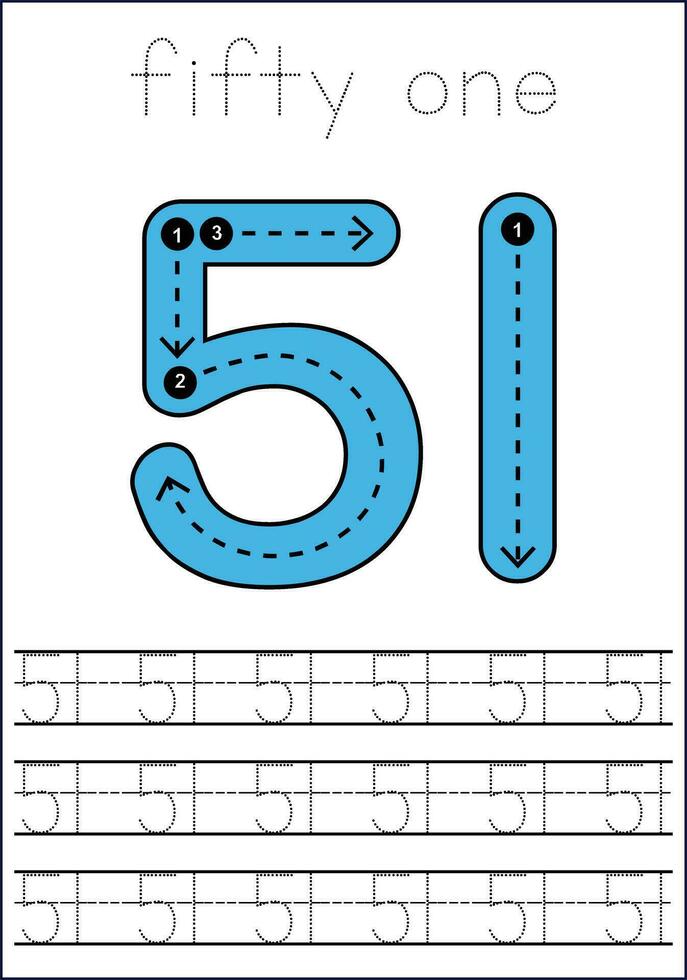 Vector numbers tracing worksheet for kids - tracing dashed lines and numbers