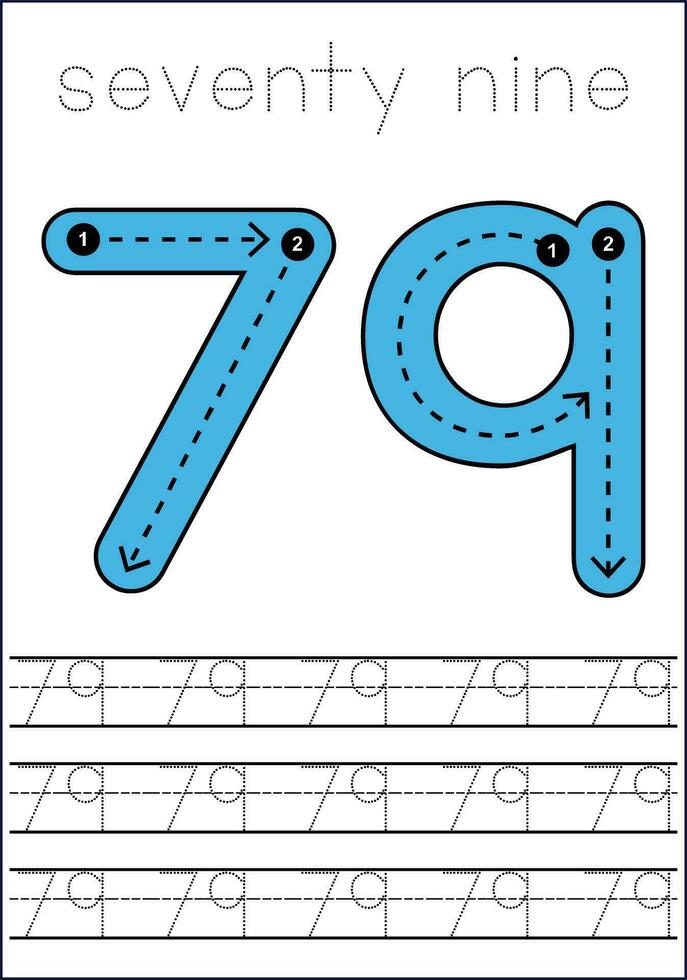 Vector numbers tracing worksheet for kids - tracing dashed lines and numbers