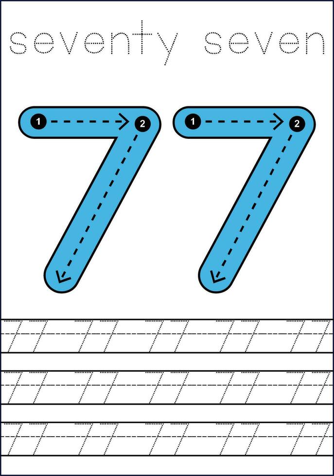 Vector numbers tracing worksheet for kids - tracing dashed lines and numbers