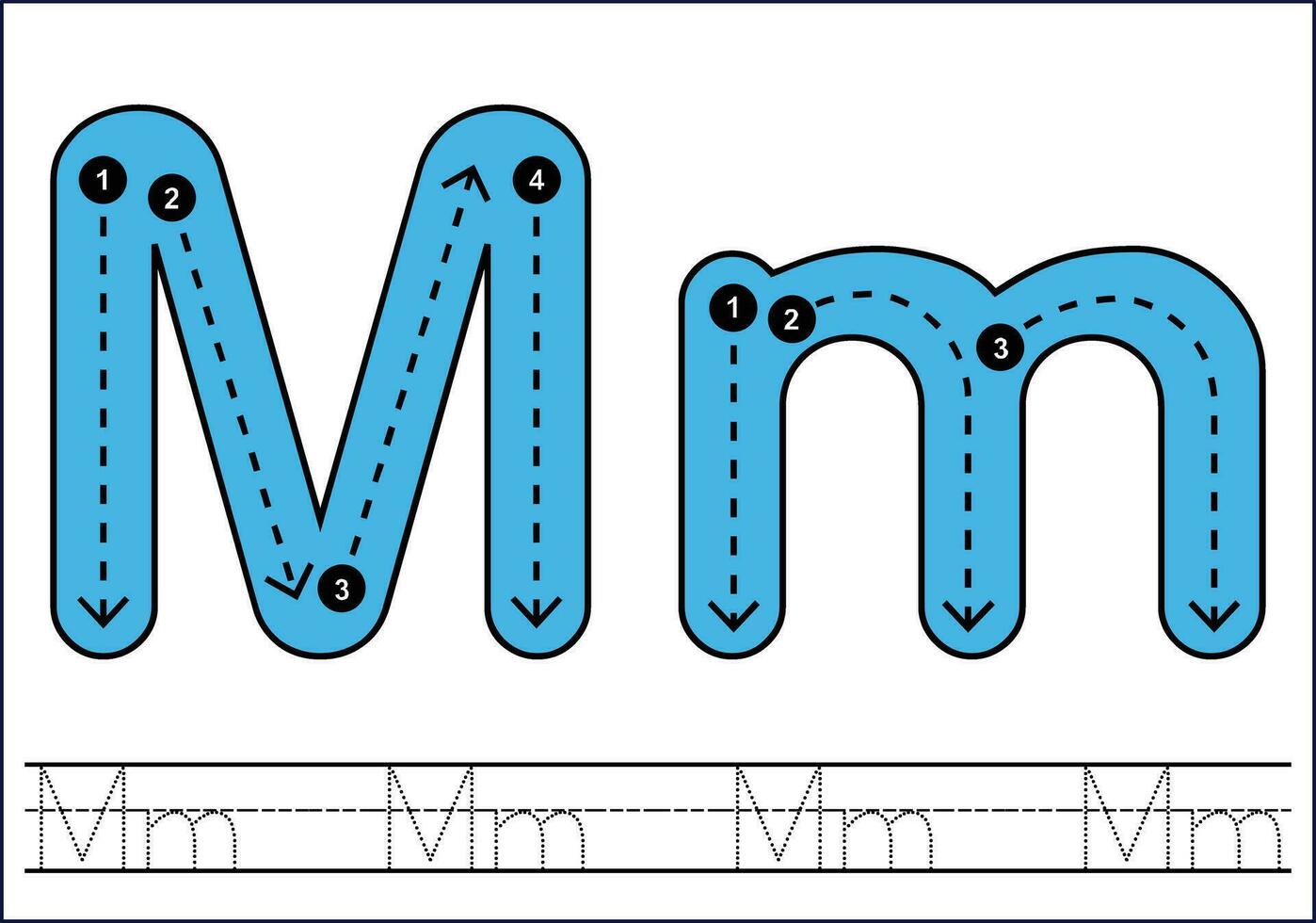 Letter tracing from a-z ,hand drawn tracing worksheets for kids pencontrol and handwriting practice vector