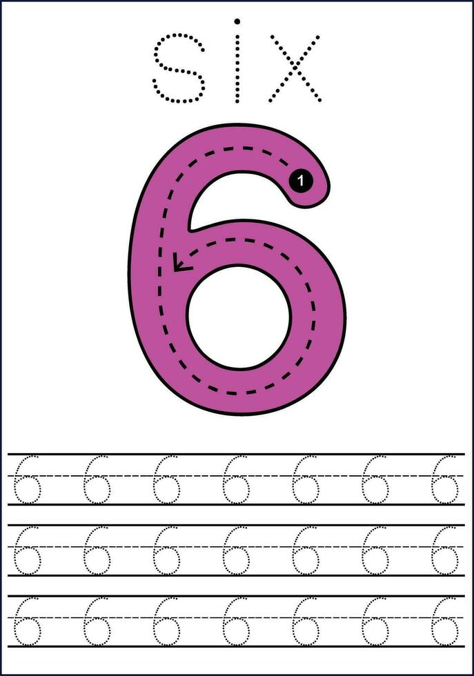 Vector numbers tracing worksheet for kids tracing dashed lines and