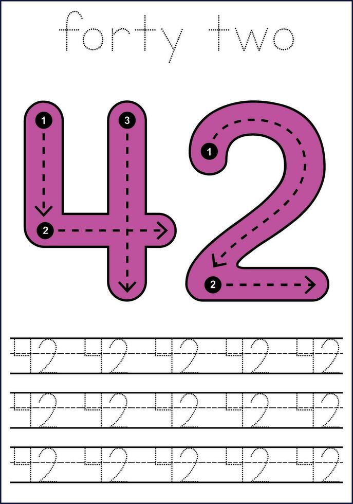 Vector numbers tracing worksheet for kids - tracing dashed lines and numbers