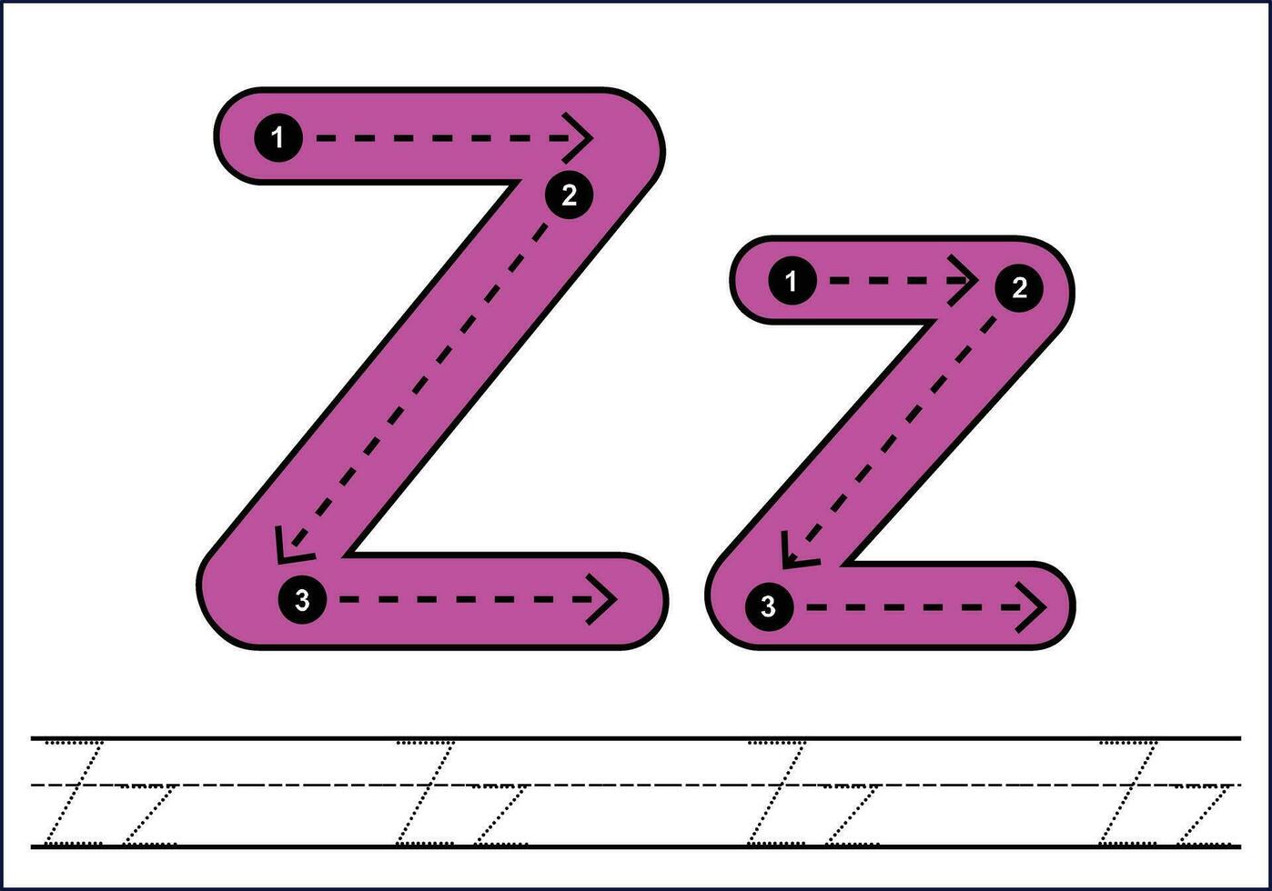 Letter tracing from a-z ,hand drawn tracing worksheets for kids pencontrol and handwriting practice vector