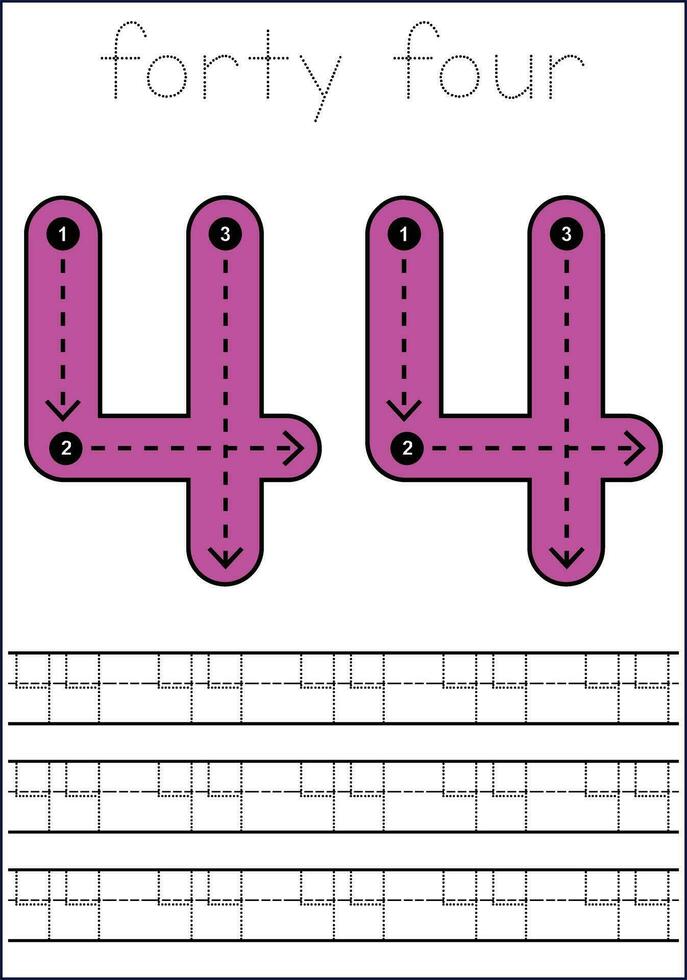 Vector numbers tracing worksheet for kids - tracing dashed lines and numbers