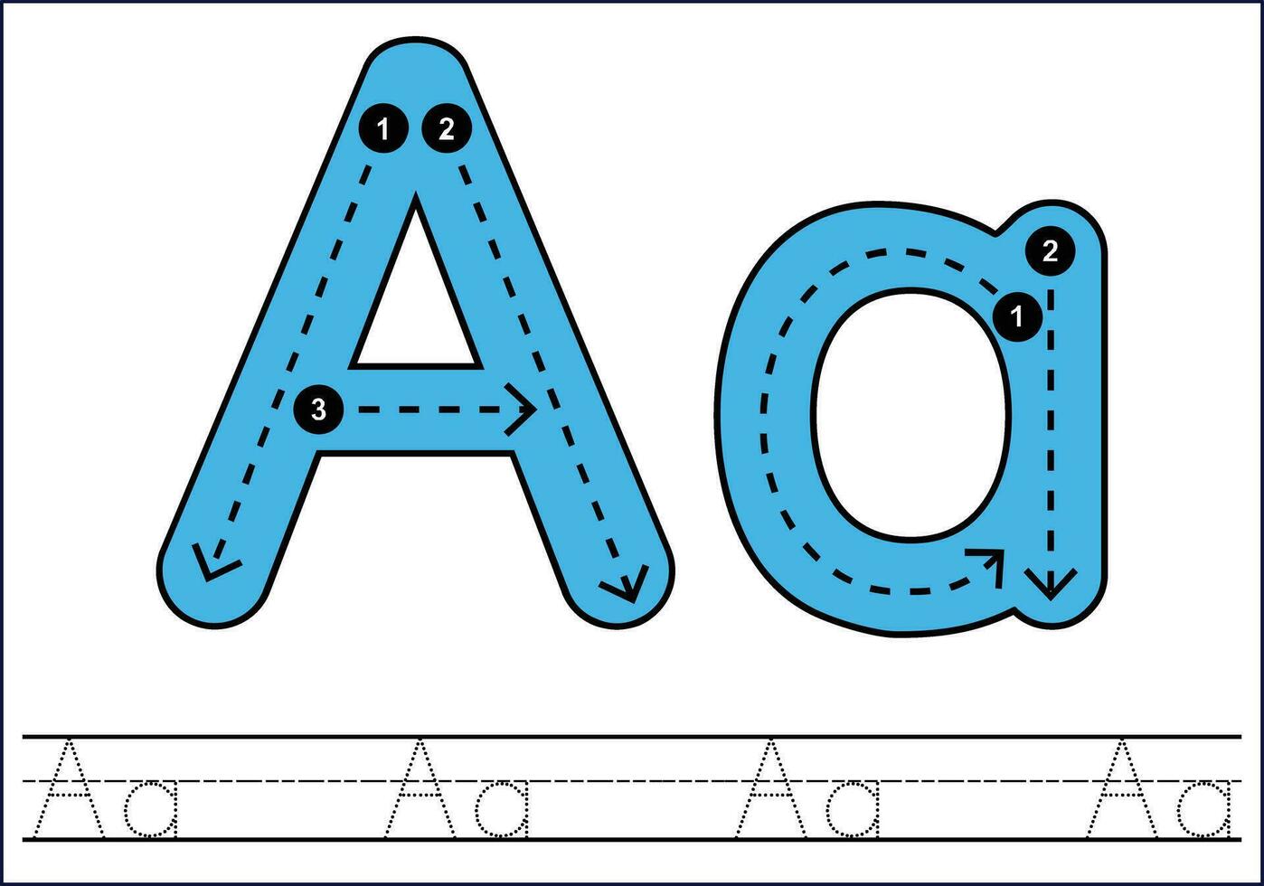 Letter tracing from a-z ,hand drawn tracing worksheets for kids pencontrol and handwriting practice vector