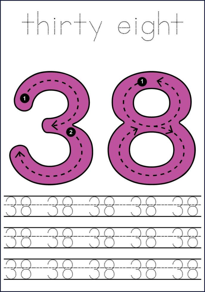 Vector numbers tracing worksheet for kids - tracing dashed lines and numbers