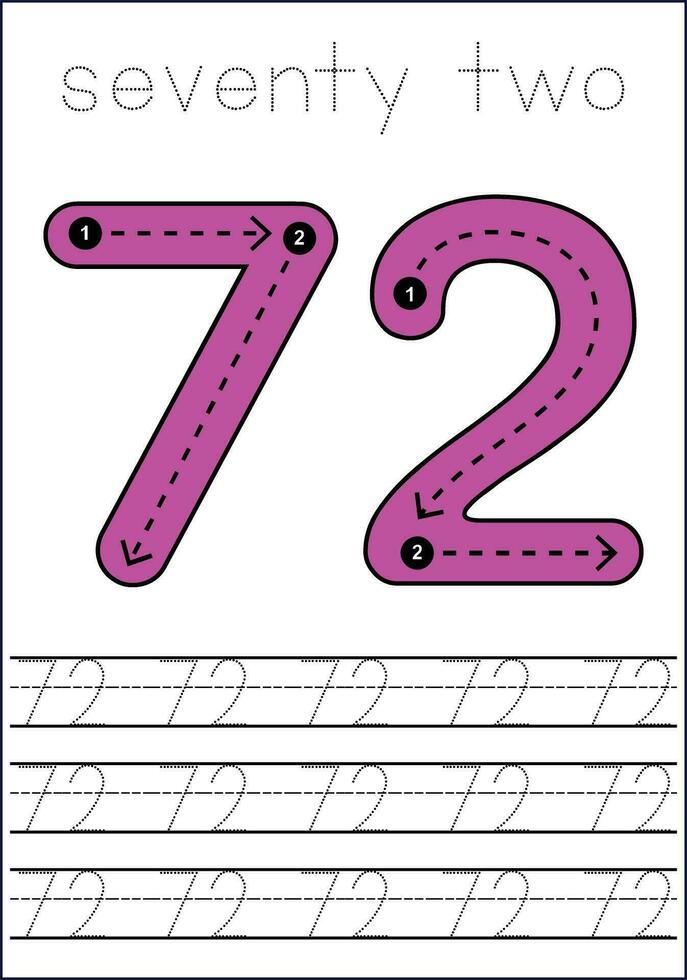 Vector numbers tracing worksheet for kids - tracing dashed lines and numbers