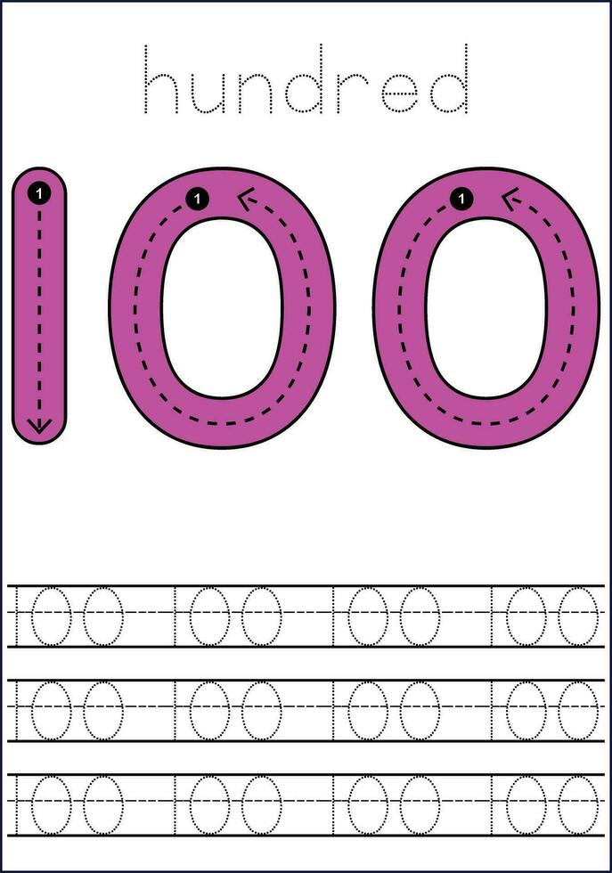 Vector numbers tracing worksheet for kids - tracing dashed lines and numbers