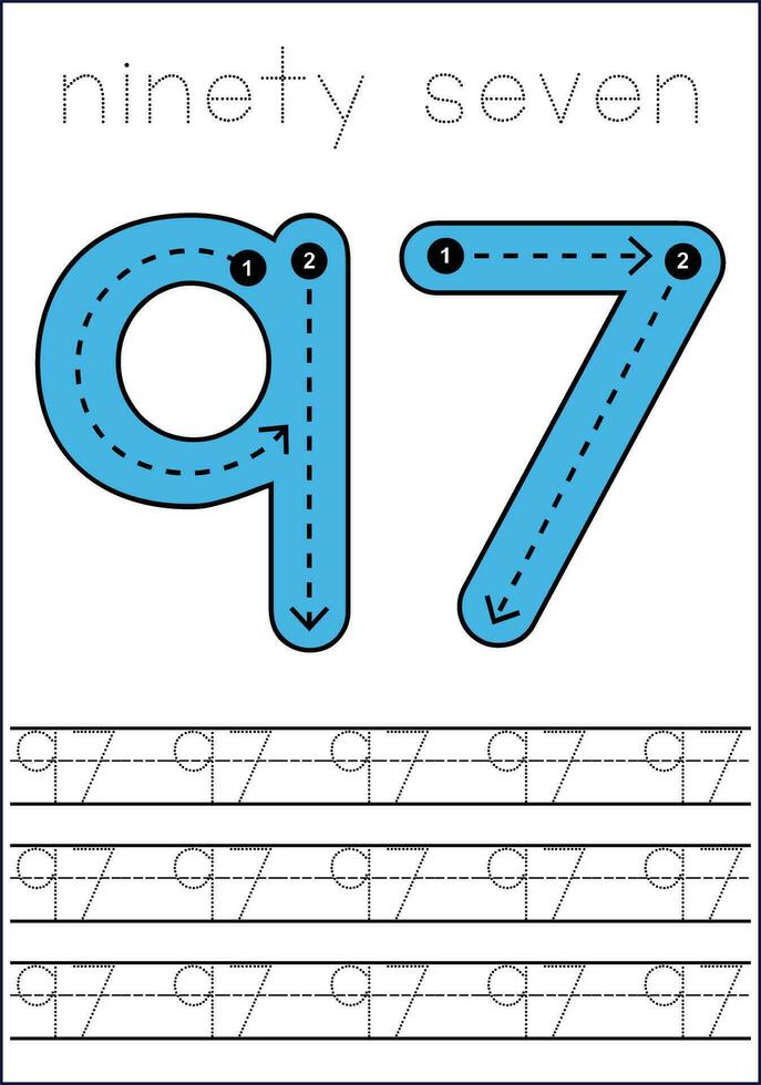 Vector numbers tracing worksheet for kids - tracing dashed lines and numbers