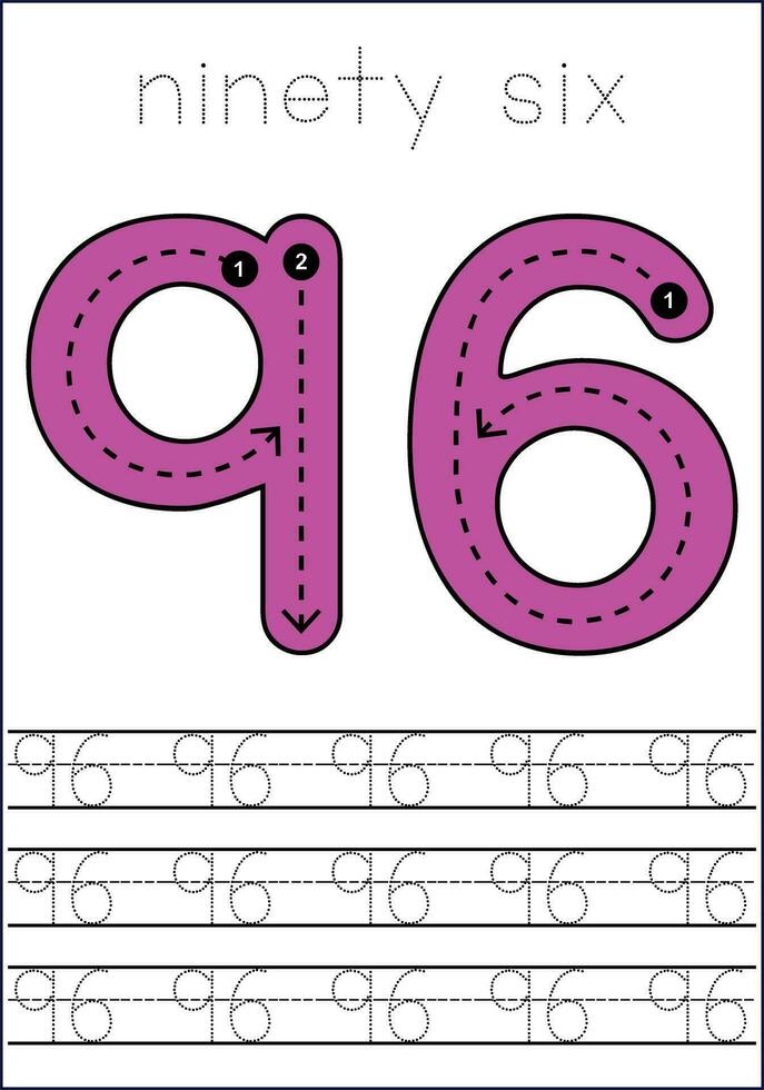 Vector numbers tracing worksheet for kids - tracing dashed lines and numbers
