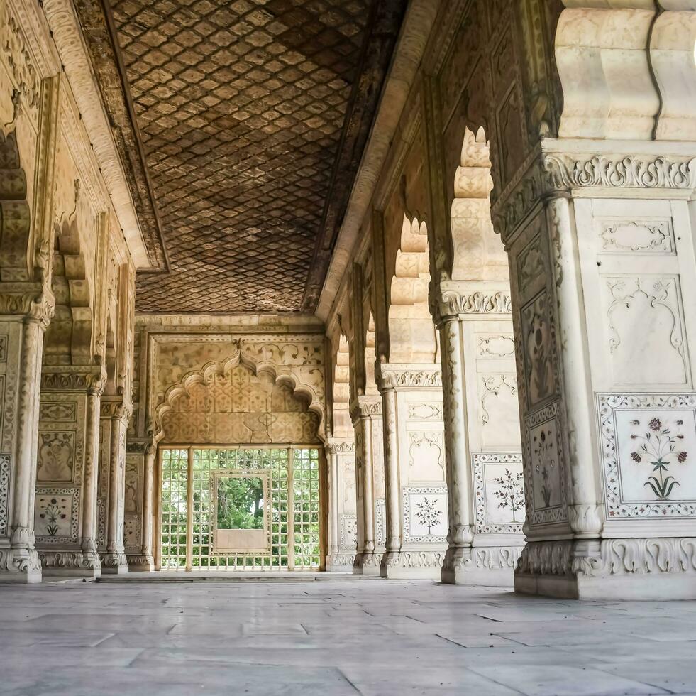 Architectural details of Lal Qila - Red Fort situated in Old Delhi, India, View inside Delhi Red Fort the famous Indian landmarks photo