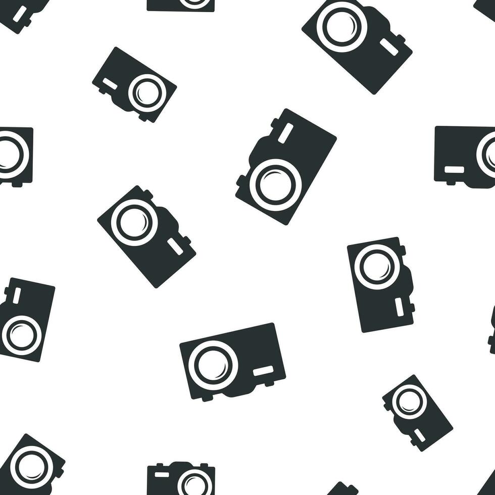 Camera icon seamless pattern background. Business flat vector illustration. Photography sign symbol pattern.