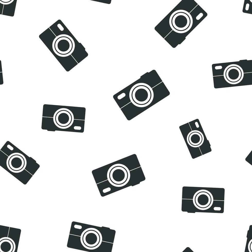 Camera icon seamless pattern background. Business flat vector illustration. Photography sign symbol pattern.