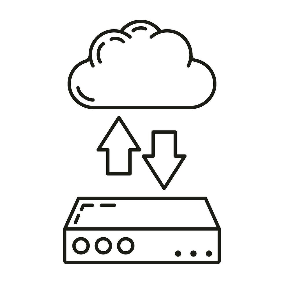 datos intercambiar nube icono, proteger remoto informacion almacenamiento, base de datos computadora tecnología información contorno plano vector ilustración, aislado en blanco.