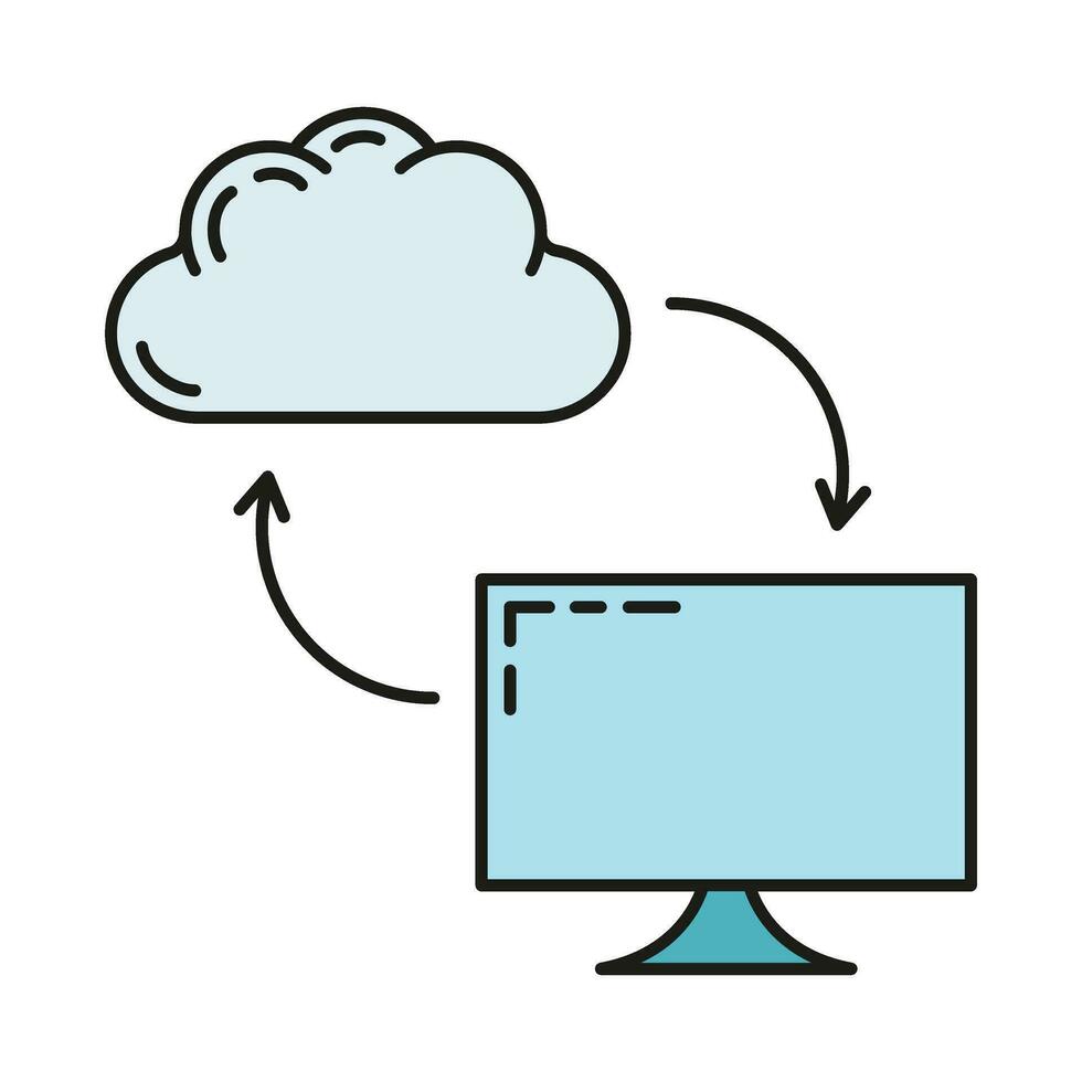 Data exchange cloud icon, protect remote info storage, database computer technology information outline flat vector illustration, isolated on white.