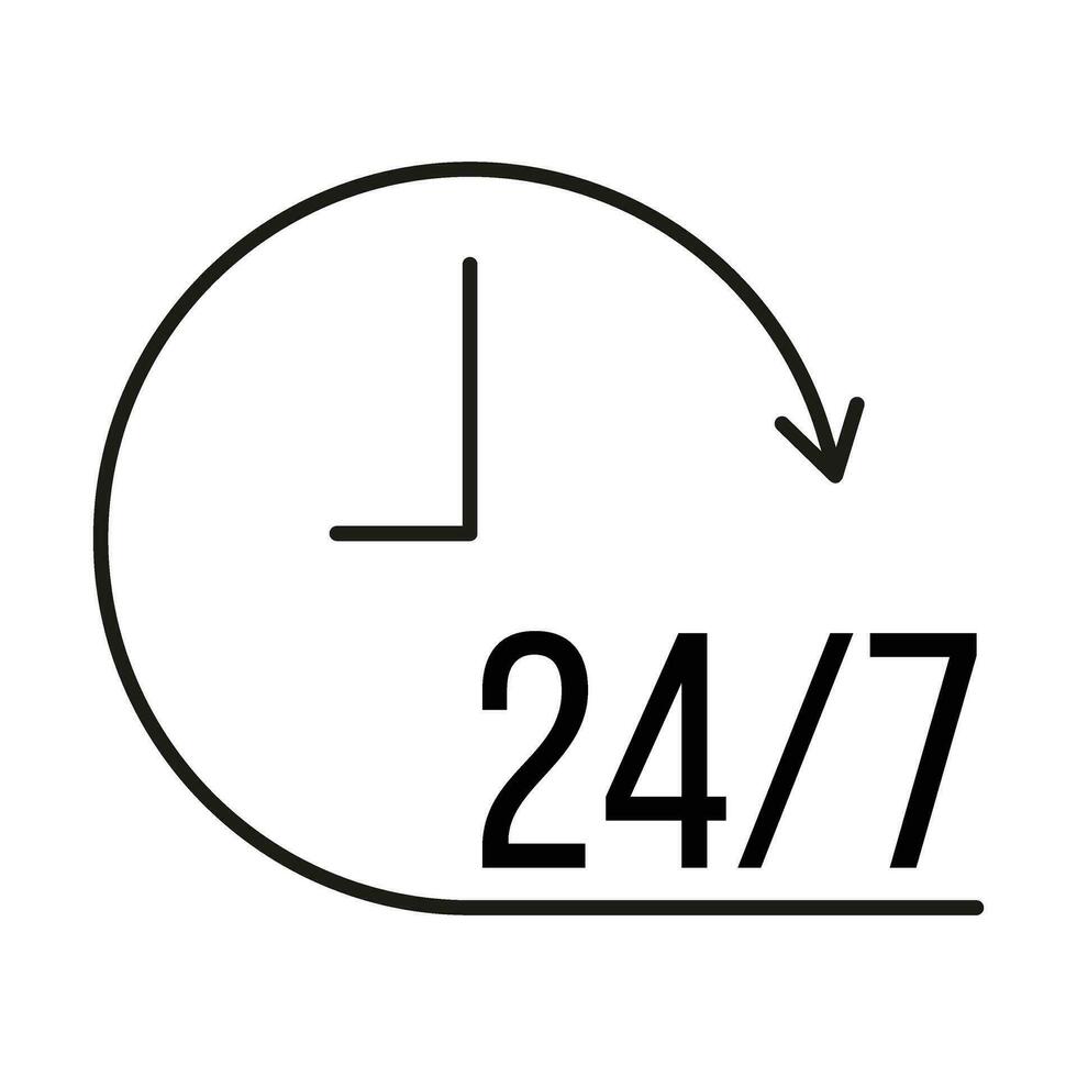 24 on 7 customer service icon outline flat vector illustration, isolated on white