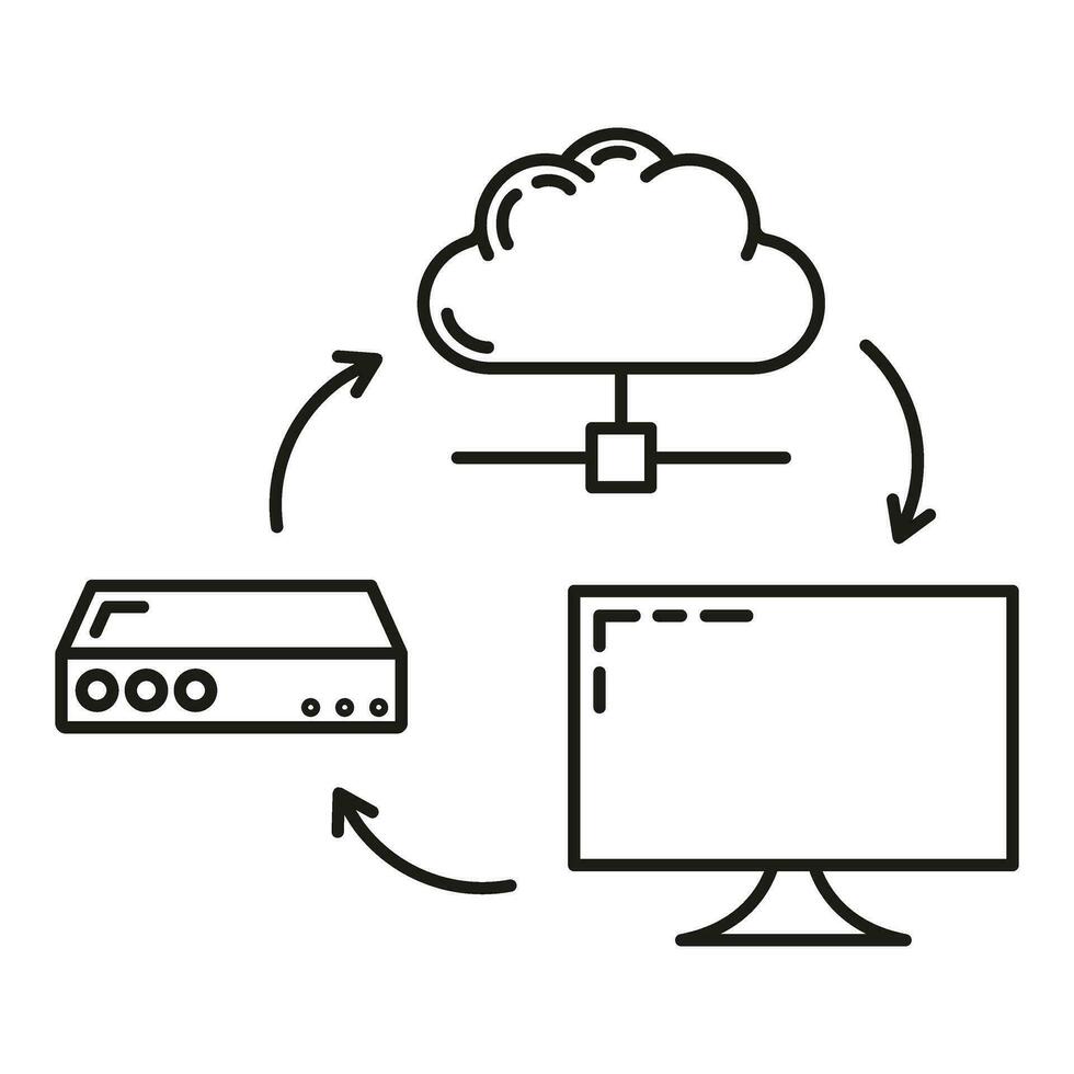 datos intercambiar nube icono, proteger remoto informacion almacenamiento, base de datos computadora tecnología información contorno plano vector ilustración, aislado en blanco.