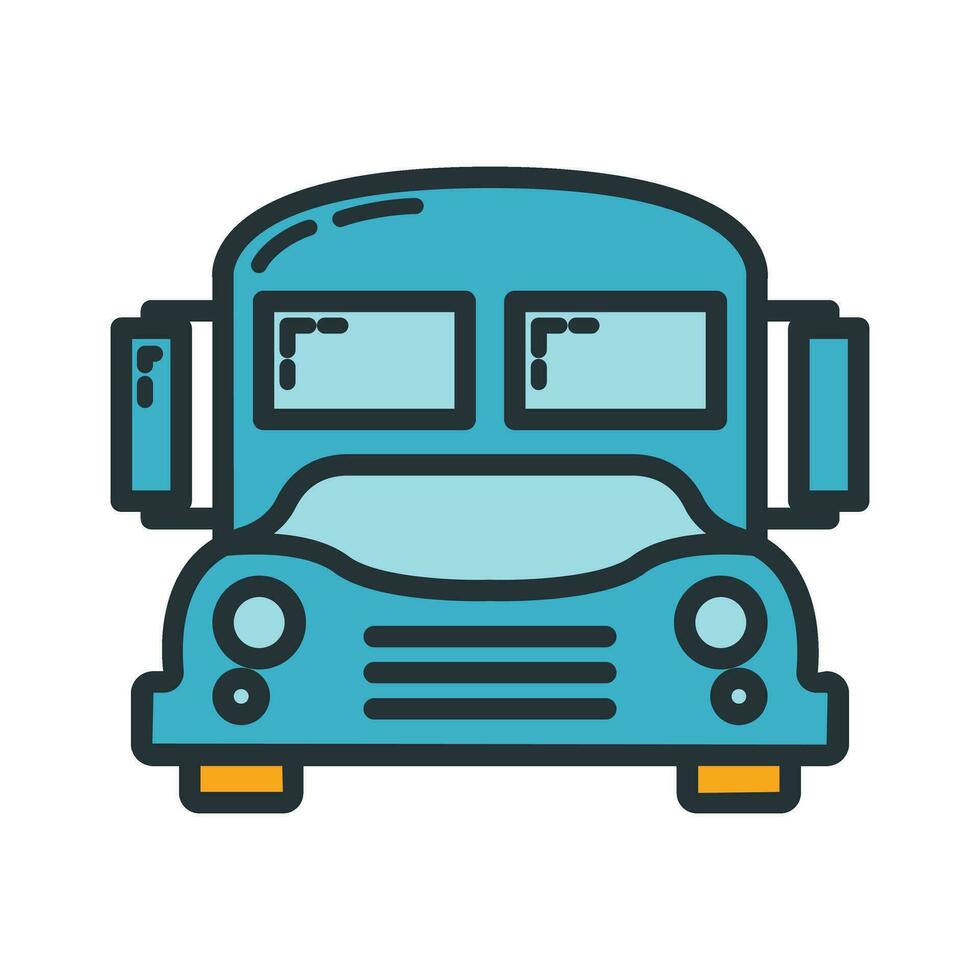 School bus icon, educational institution process, back to school outline flat vector illustration, isolated on white. Concept supplies symbol.