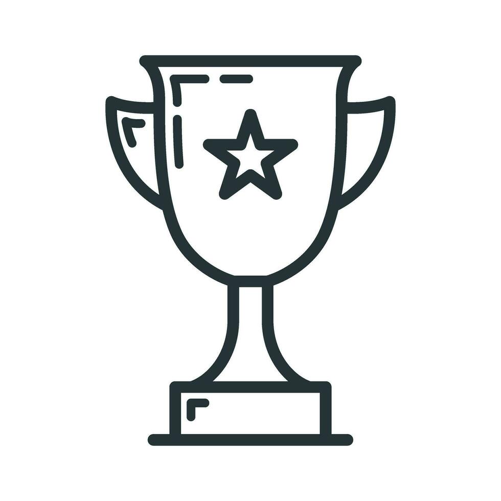 First place golden cup with star icon, educational institution process school, outline flat vector illustration, isolated on white.